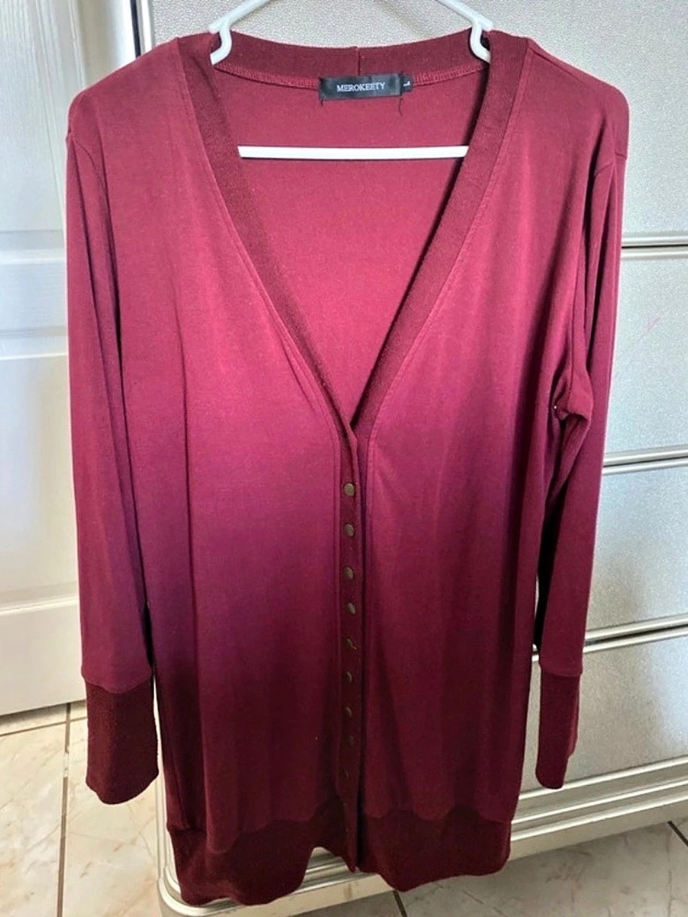 MEROKEETY Long Sleeve Cardigan in burgundy Size L